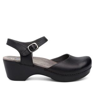 Dansko Sam Black Leather Clog Closed Toe Sandals Size 40